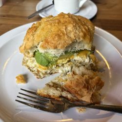 My biscuit - fried egg, avocado and cheese!