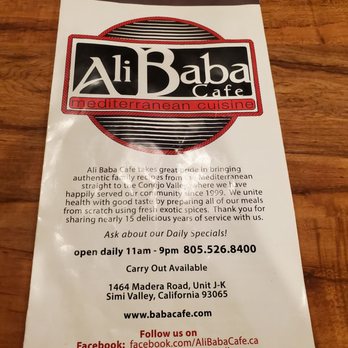 Ali Baba's Cafe - Menu - Mediterranean Near Me - Simi Valley, California