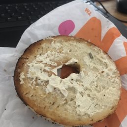 This is the bagel with vegetable cream cheese don't worry they didn't forget the one chive This is the bagel with vegetable cream cheese don't worry they didn't forget the one chive