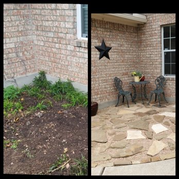 House to House - Before and after Flagstone courtyard was made over a weed patch. - Lawn Services Near Me - Austin, Texas