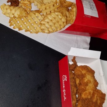 Chick-fil-A - Spicy deluxe sandwich and Strips with waffle fries...Yummy!!! - Fast Food Near Me - Murrieta, California