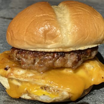 Olsen Run Winery - Breakfast sandwich: 2 fried eggs, thick homemade sausage patty, thick sliced Tillamook cheddar cheese on Hawaiian roll! - Burgers Near Me - Harrisburg, Oregon Olsen Run Winery - Breakfast sandwich: 2 fried eggs, thick homemade sausage patty, thick sliced Tillamook cheddar cheese on Hawaiian roll! - Burgers Near Me - Harrisburg, Oregon