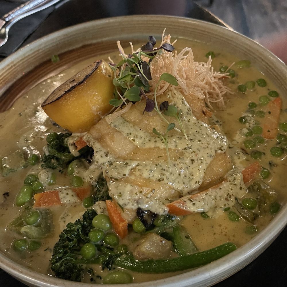 Region Kitchen and Bar - Thai style Wild Alaskan Halibut - New American Near Me - Barrington, Illinois Region Kitchen and Bar - Thai style Wild Alaskan Halibut - New American Near Me - Barrington, Illinois