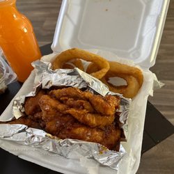 Jen’s Fish Fry - This is the honey, hot chicken tenders, and onion rings