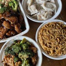 Golden Fortune - Chicken and broccoli, lo mein , chicken dumplings .