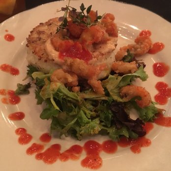 Moonshine Grill - Grit cake with fried crawfish - Southern Near Me - Austin, Texas