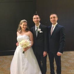 David's Bridal - Full frontal view of the princess gown, pardon my bouquet in front of the dress.:)