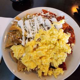 Chilaquiles, half green half red Chilaquiles, half green half red