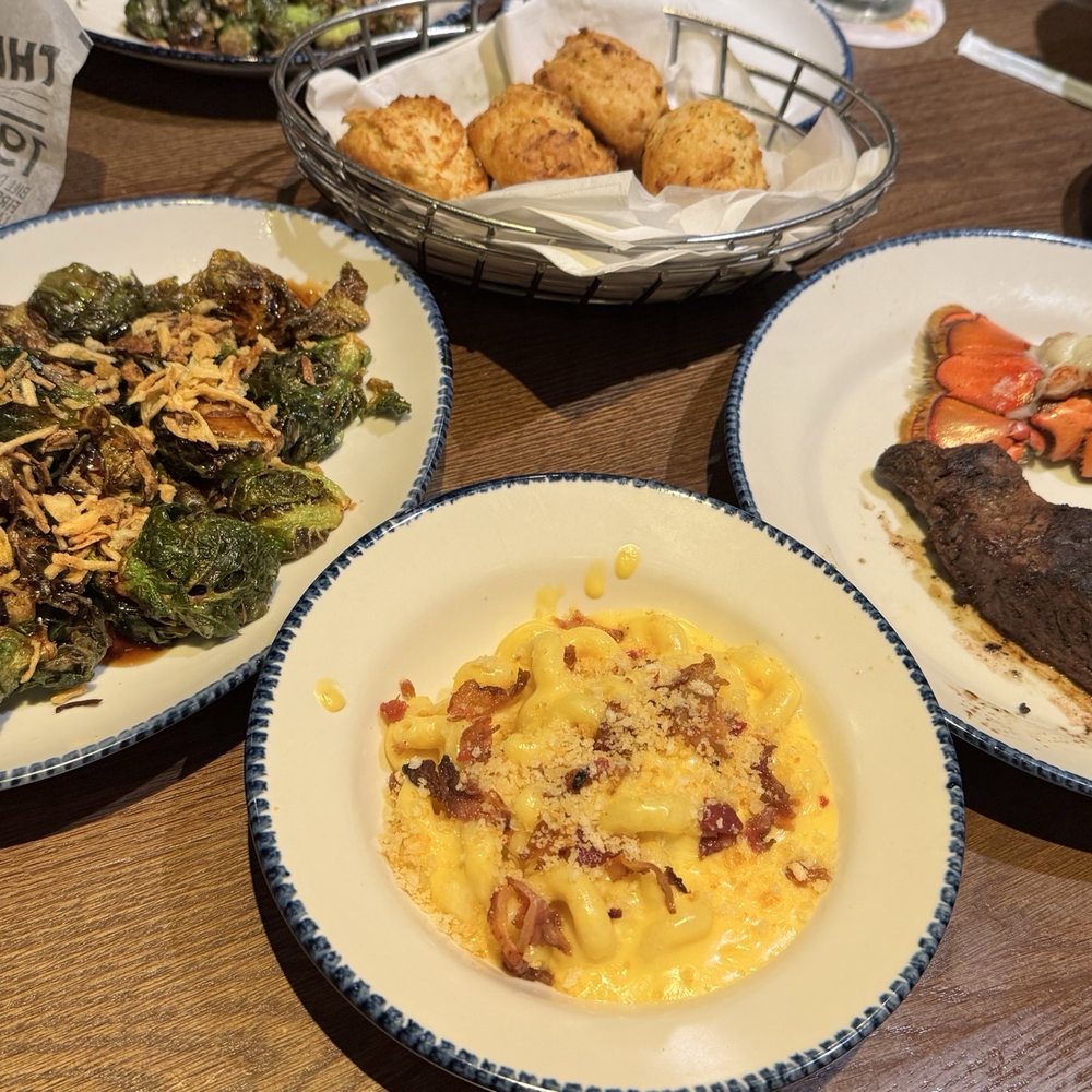 Red Lobster - The whole spread! Steak & lobster, crispy Brussels sprouts, loaded mac & cheese, and of course the Cheddar Biscuits! ! - Seafood Near Me - Stockton, California Red Lobster - The whole spread! Steak & lobster, crispy Brussels sprouts, loaded mac & cheese, and of course the Cheddar Biscuits! ! - Seafood Near Me - Stockton, California