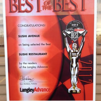 Sushi Avenue - Sushi Avenue voted Best of the Best in Langley! This place is so awesome. Glad Alex is getting the recognition he deserves ! - Sushi Bars Near Me - Langley, British Columbia Sushi Avenue - Sushi Avenue voted Best of the Best in Langley! This place is so awesome. Glad Alex is getting the recognition he deserves ! - Sushi Bars Near Me - Langley, British Columbia