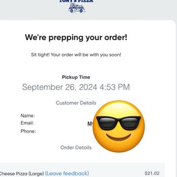 Tony's Pizza To Go - Emailed order confirmation - Pizza Near Me - Bakersfield, California Tony's Pizza To Go - Emailed order confirmation - Pizza Near Me - Bakersfield, California