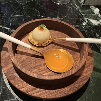 Akin - Amazing and innovative dish where there was a soup in the top bubble and our "drink" was in the bottom one. - Asian Fusion Near Me - Toronto, Ontario