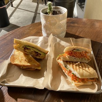 Buzz & Bites - Texas Melt (L), Spicy Asian Chicken Panini (R) - Coffee & Tea Near Me - Houston, Texas