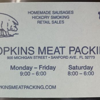 Hopkins Meat Packing - Business card. This place is a well kept secret! - Meat Shops Near Me - Sanford, Florida