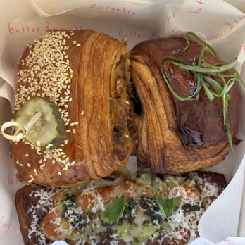 Butter & Crumble - Lauren's Chopped Cheese Pain Suisse, Melissa's Lomo Saltado Croissant, Sarah's Ruby Twist - Bakeries Near Me - San Francisco, California