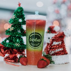 Boba Nation Grand - Peach Kiwi Sparkle with Strawberry Popping Boba