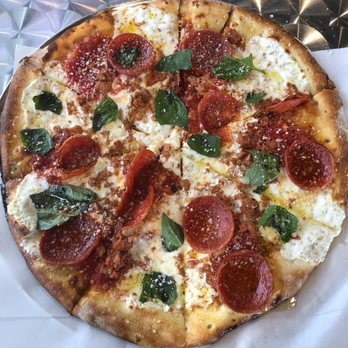 Firehouse Pizza Wood Fired - Pepperoni, spicy sausage and fresh basil - Pizza Near Me - Casper, Wyoming Firehouse Pizza Wood Fired - Pepperoni, spicy sausage and fresh basil - Pizza Near Me - Casper, Wyoming