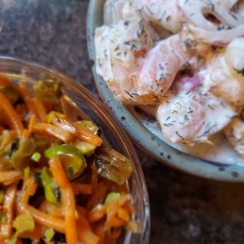 Camellia Grab-n-go - Dill shrimp salad & Moroccan mint carrot salad - Delis Near Me - Pensacola, Florida Camellia Grab-n-go - Dill shrimp salad & Moroccan mint carrot salad - Delis Near Me - Pensacola, Florida