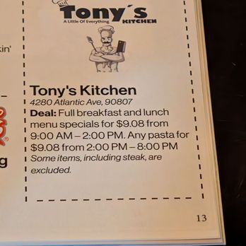 Tony’s Kitchen - 908 Day Special. Besides a free car wash, I believe this was the best deal for 908 Day - Breakfast & Brunch Near Me - Long Beach, California