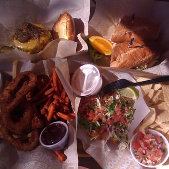 Padaro Beach Grill - The Meals: Hamburger, Fried Shrimp Po Boys, Fish Tacos & Tortilla Chips, The Trio - American Near Me - Carpinteria, California Padaro Beach Grill - The Meals: Hamburger, Fried Shrimp Po Boys, Fish Tacos & Tortilla Chips, The Trio - American Near Me - Carpinteria, California