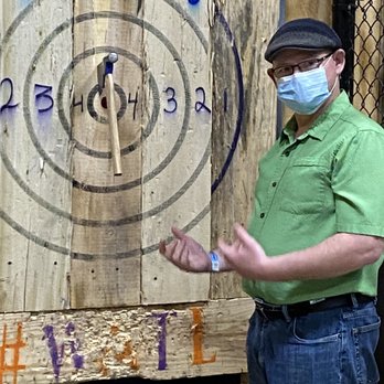Tribal Axe - My husband getting a bullseye, maybe!!! lol - Axe Throwing Near Me - Virginia Beach, Virginia Tribal Axe - My husband getting a bullseye, maybe!!! lol - Axe Throwing Near Me - Virginia Beach, Virginia