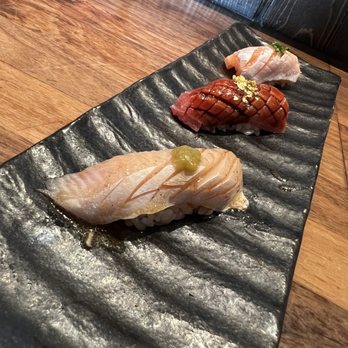 Robata JINYA - 3rd St. - Belly nigiri trio - yellowtail, toro, salmon - Japanese Near Me - Los Angeles, California