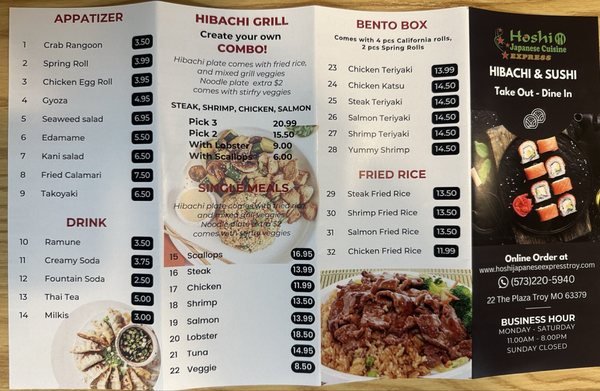 Menu photo 2 Hoshi Japanese Express Troy, MO Menu photo 2 Hoshi Japanese Express Troy, MO