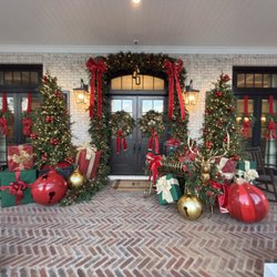 Two Daughters Design Company - Tradional Christmas Porch: Gold sleigh and gold deer, jumbo jingle bells