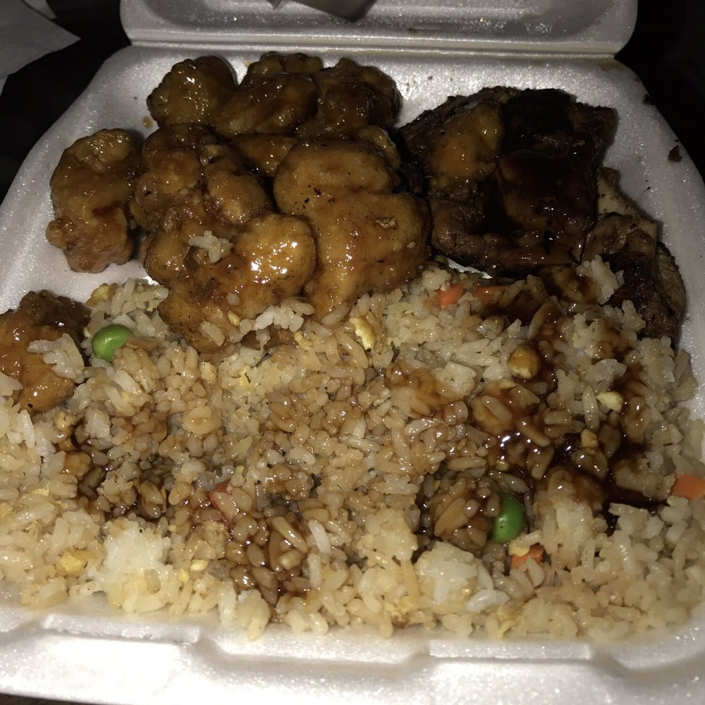 Panda Express - Orange chicken, teriyaki chicken, fried rice. Empty teriyaki container is in the lid. Pretty tasty!! - Fast Food Near Me - Kahului, Hawaii Panda Express - Orange chicken, teriyaki chicken, fried rice. Empty teriyaki container is in the lid. Pretty tasty!! - Fast Food Near Me - Kahului, Hawaii