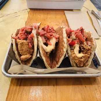 Treylor Park - Chicken & Pancake Tacos - New American Near Me - Savannah, Georgia Treylor Park - Chicken & Pancake Tacos - New American Near Me - Savannah, Georgia