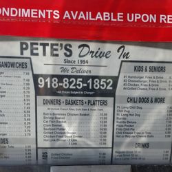 Petes Drive In - Menu Feb 2026