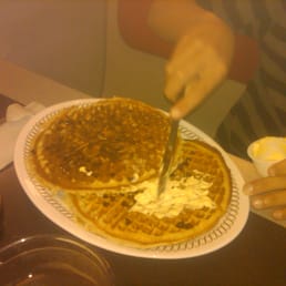 Double Peanut butter/Chocolate Chip Waffle(s) with butta.  This was after the 3 egg omelet..........
