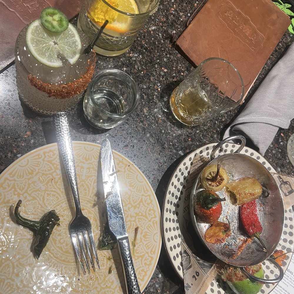 Blistered hot chilies, reaperita, extra spicy margarita Blistered hot chilies, reaperita, extra spicy margarita