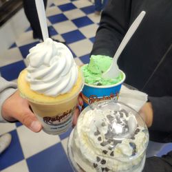 Choc chip cookie signature sundaes, Caribbean twister, mint chip ice