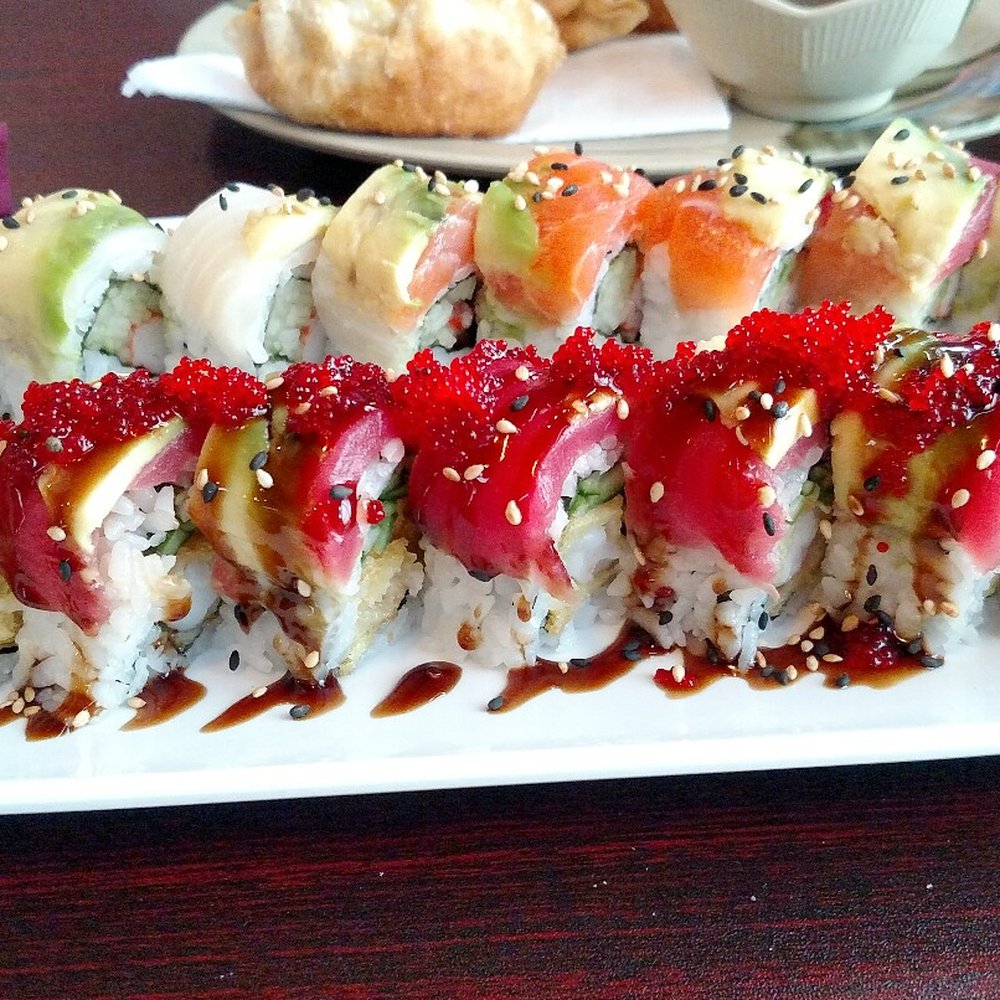 Ku-Ru Sushi & Grill - Fried wontons, rainbow roll, and red dragon roll. - Japanese Near Me - Hickory, North Carolina Ku-Ru Sushi & Grill - Fried wontons, rainbow roll, and red dragon roll. - Japanese Near Me - Hickory, North Carolina