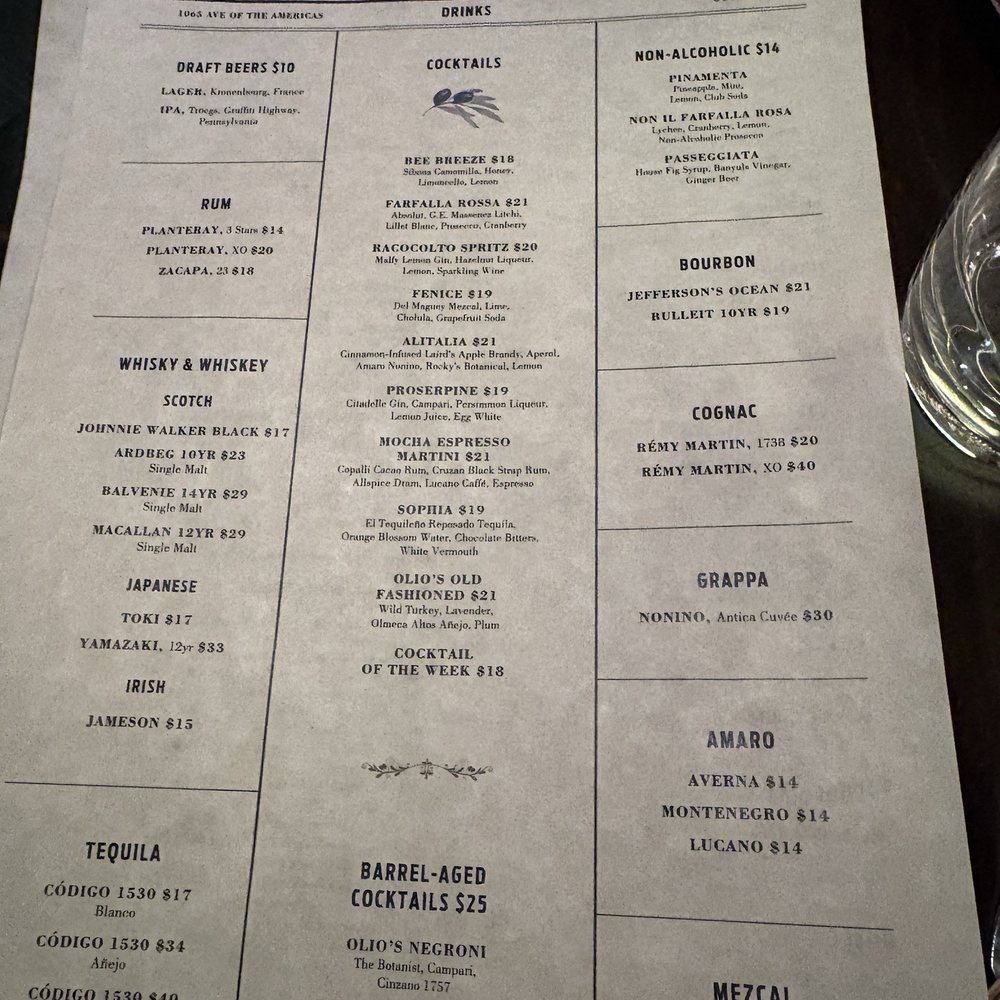 Olio E Più - Cocktail menu - Italian Near Me - New York, New York