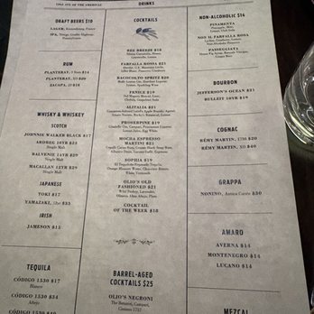 Olio E Più - Cocktail menu - Italian Near Me - New York, New York