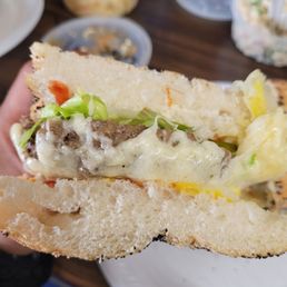 Single steamed burger with the works