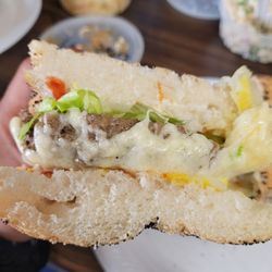 American Steamed Cheeseburgers - Single steamed burger with the works