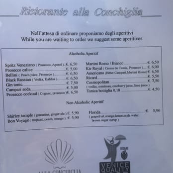 Alla Conchiglia - Drinks menu - Italian Near Me - Venezia, UD
