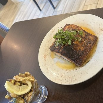 CuVee’s Culinary Creations - Blackened salmon with Brussels(comes with Grit but I substituted) - Caterers Near Me - Houston, Texas CuVee’s Culinary Creations - Blackened salmon with Brussels(comes with Grit but I substituted) - Caterers Near Me - Houston, Texas