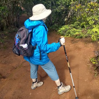 Pu'u o Kila Lookout - wife with hiking boots, long pants, rain jacket, hiking poles, hat, water bottle, nonperishable snacks mandatory before hiking the trails - Hiking Near Me