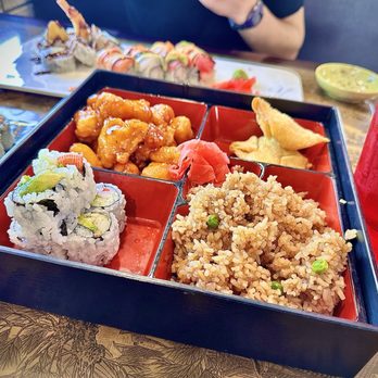 Emma's Asian 1 - Bento with General Tso's Chicken, Shrimp Rangoon, Fried Rice, California Roll and an Egg Roll. - Sushi Bars Near Me - Morristown, Tennessee Emma's Asian 1 - Bento with General Tso's Chicken, Shrimp Rangoon, Fried Rice, California Roll and an Egg Roll. - Sushi Bars Near Me - Morristown, Tennessee