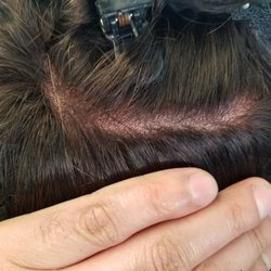 Close-up of a human hair wig