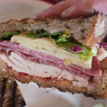 Art's Cafe - Thursday Special: "The Jimmy" Panini: Loved the tomato jam underneath!  Plenty of turkey, salami, and pepperjack cheese in there! - Cafes Near Me - Springville, New York