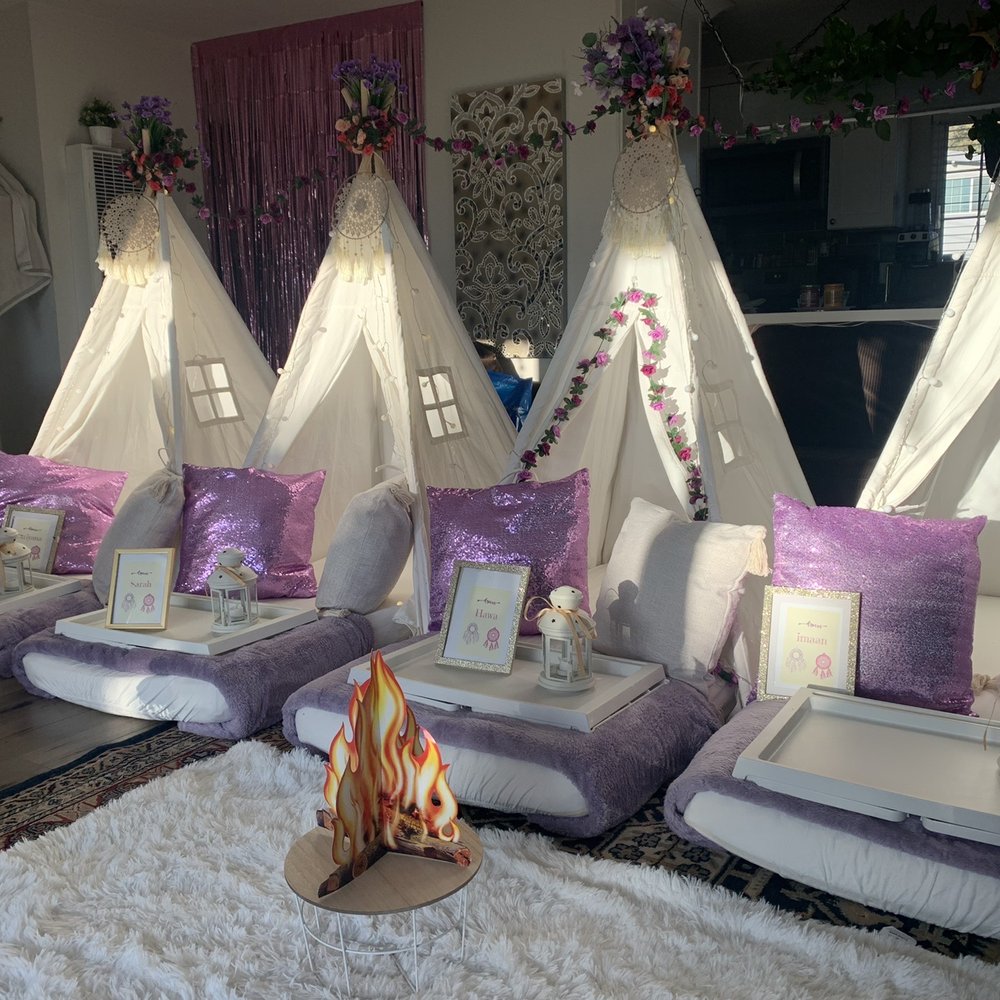 Sleepy Teepee party - She decorated the tents. Provided all the breakfast trays. The birthday girl tent had  special flowers on it. - Party & Event Planning Near Me