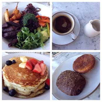Josephine House - Clockwise- rice bowl, coffee, lemon ricotta pancake, rye croissant and a pastry I can't pronounce. - American Near Me - Austin, Texas Josephine House - Clockwise- rice bowl, coffee, lemon ricotta pancake, rye croissant and a pastry I can't pronounce. - American Near Me - Austin, Texas
