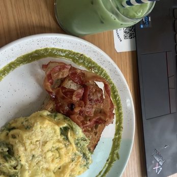 Bluestone Lane 55 Hudson Yards Café - Folded Chimichurri Eggs & Bacon Toast, Iced Matcha Latte - Coffee & Tea Near Me - New York, New York Bluestone Lane 55 Hudson Yards Café - Folded Chimichurri Eggs & Bacon Toast, Iced Matcha Latte - Coffee & Tea Near Me - New York, New York