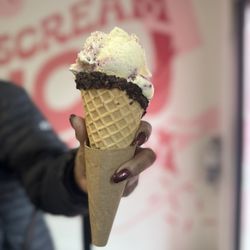 The Parlour Dairy Bar - Blackberry in a Oreo waffle cone.