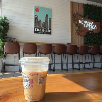 Coffee Republic - Salty Dog (caramel and sea salt) with macadamia milk - Coffee & Tea Near Me - Matthews, North Carolina